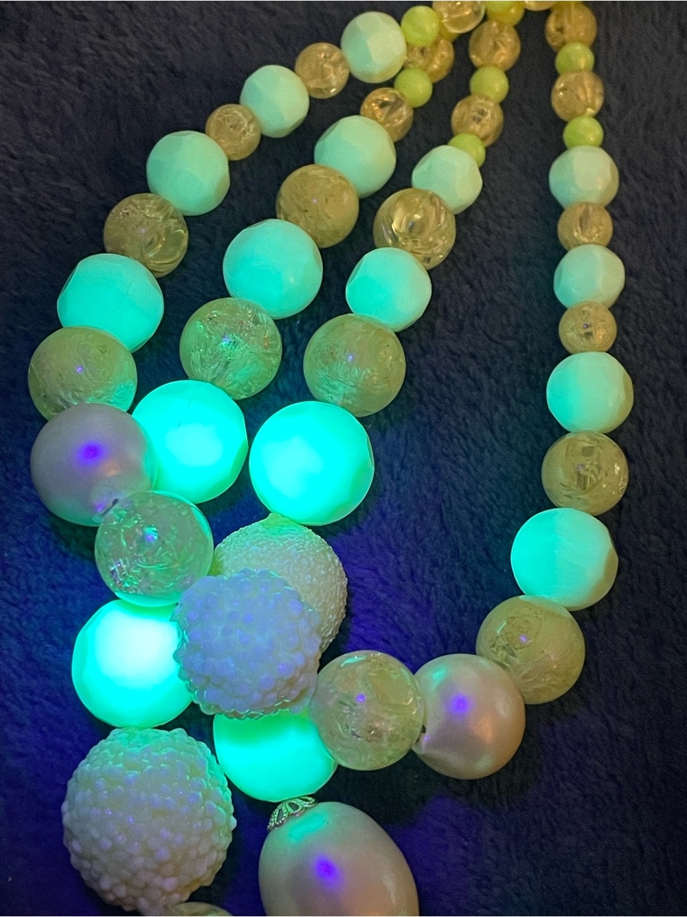 Vintage triple strand Western Germany chartreuse/key lime lucite choker necklace